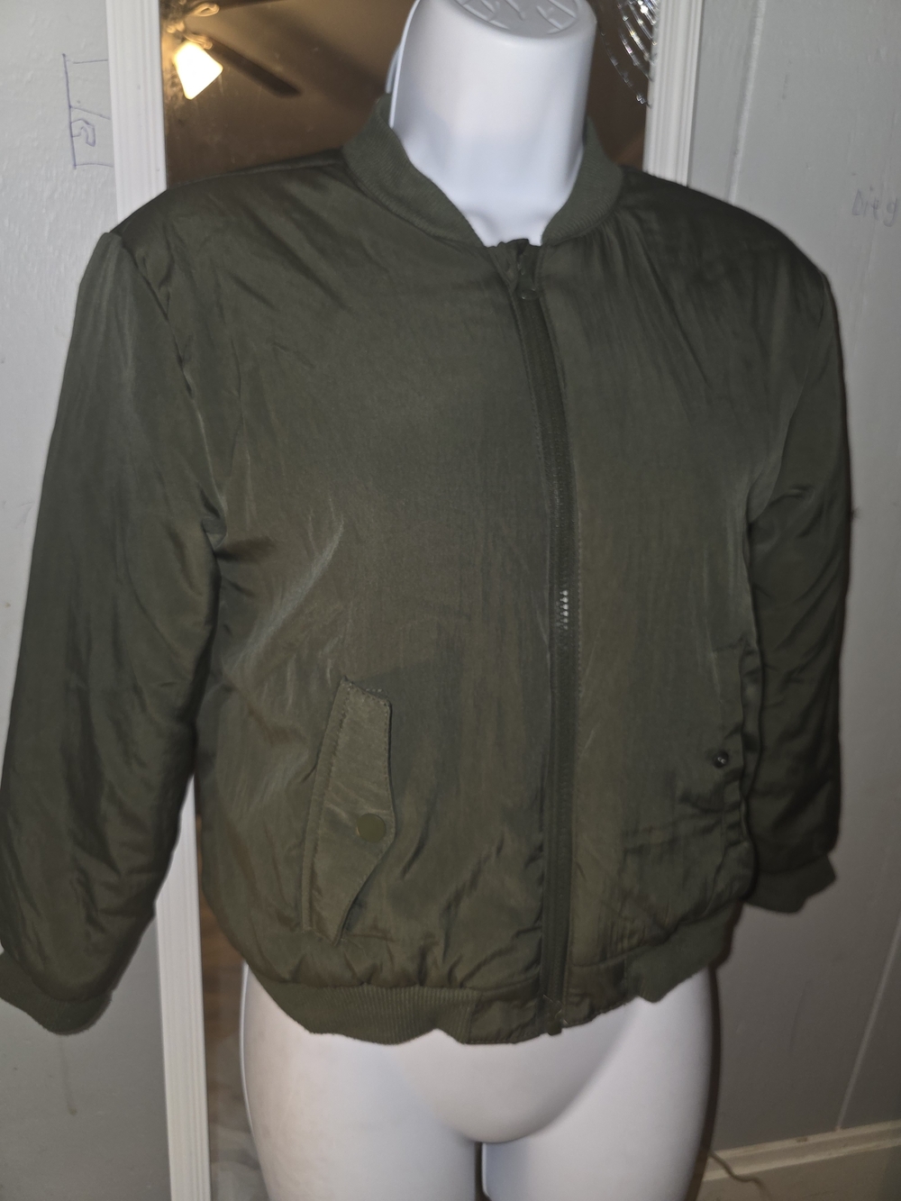 Olive Green Bomber Jacket - Women's Lightweight Zip Front